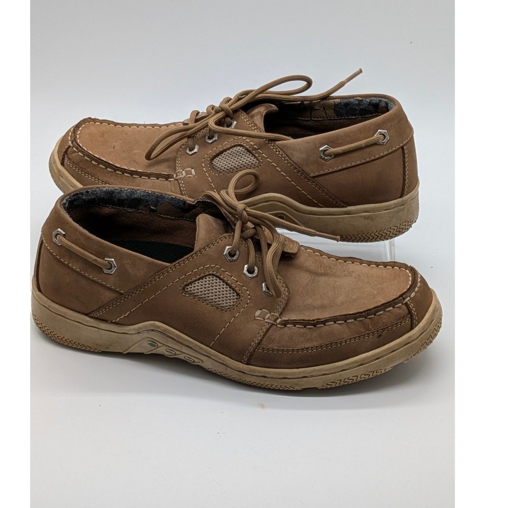 Thom McAn Men's Boat Shoes Size 10 Brown Leather Lace Up Casual Loafers